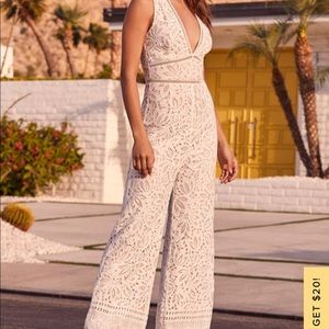 Lulus - Amora White Lace Jumpsuit size small